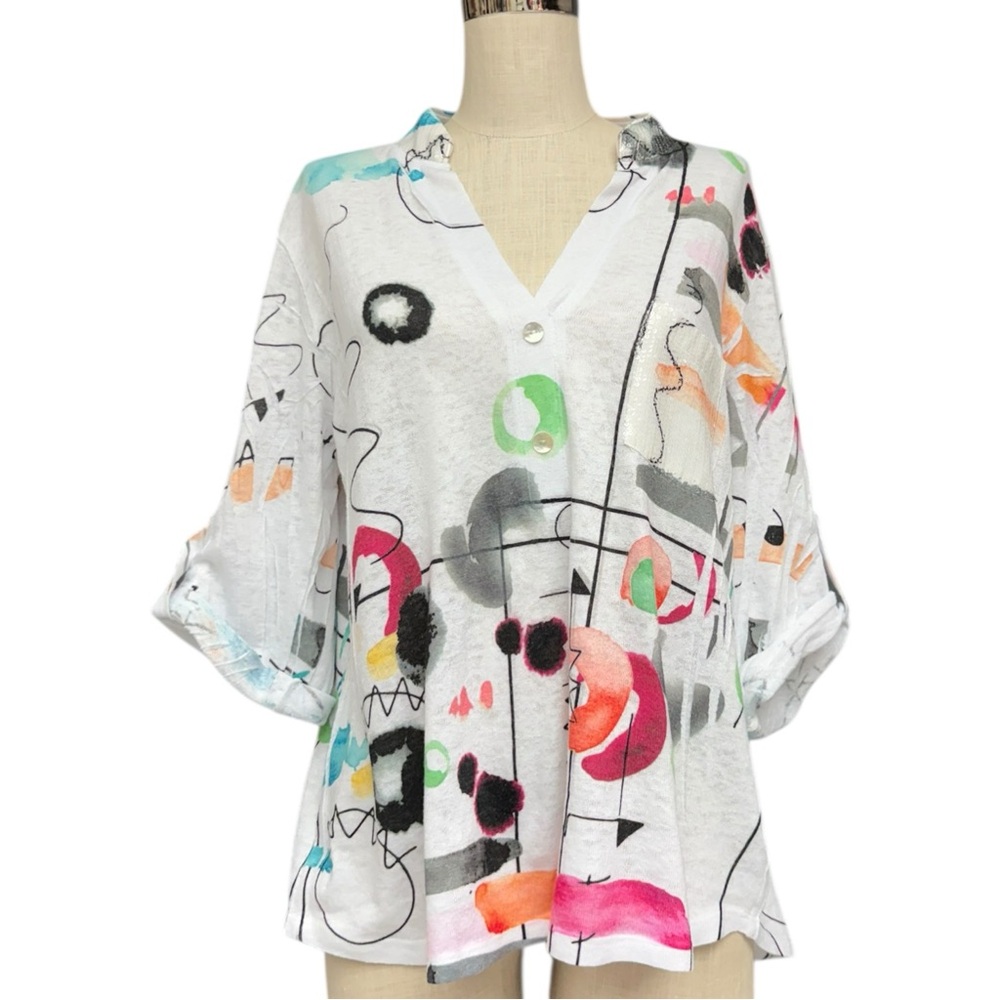 Vintage Impulse California Abstract Print Button Front Blouse | Medium Abstract